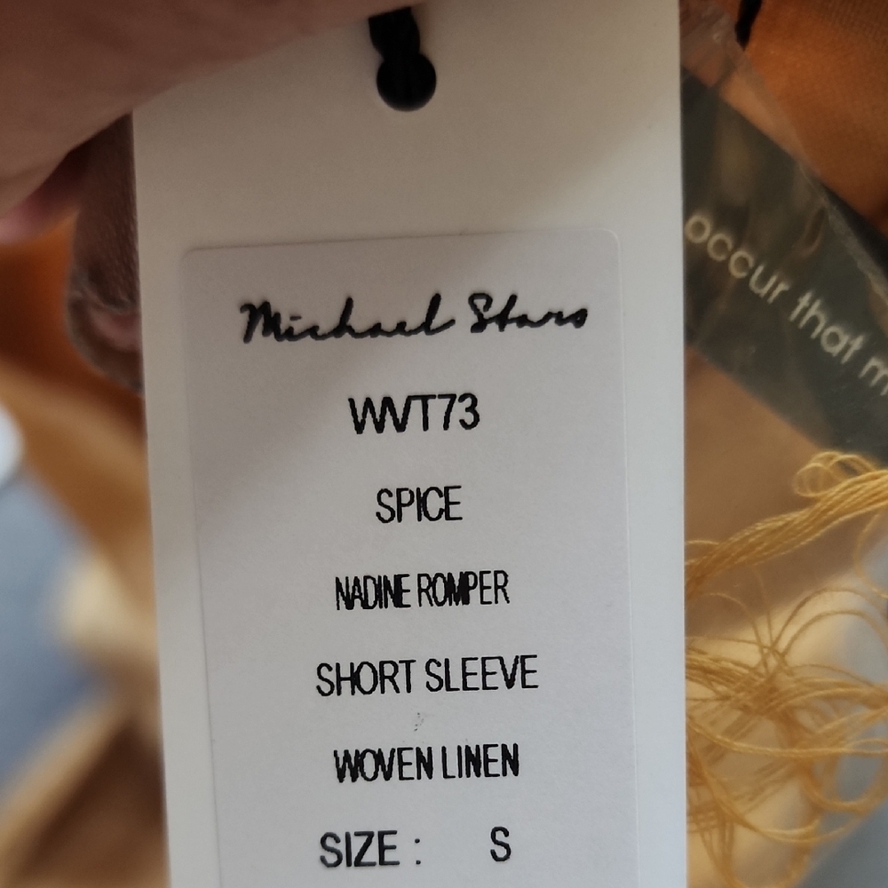 Michael Stars Mustard Linen Romper Short Sleeve Tie Waist - Picture 7 of 11